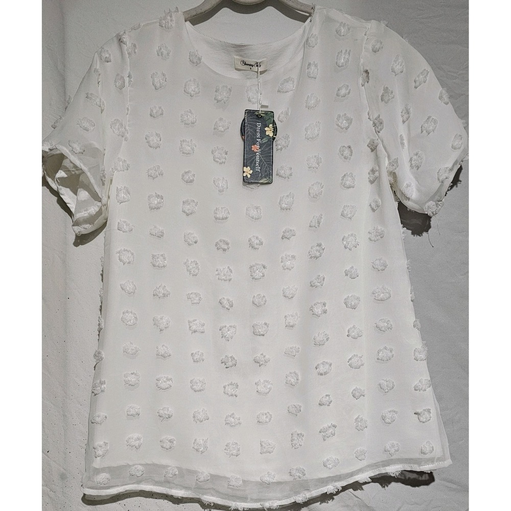 Blooming Jelly Womens White Raised Polka Dots Chiffon Blouse Size Small NWT